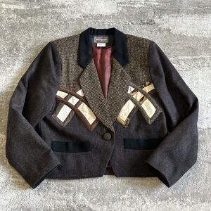 Mary Flanagan Jacket Blazer Womens Medium Wool Lagenlook Patchwork Tweed USA